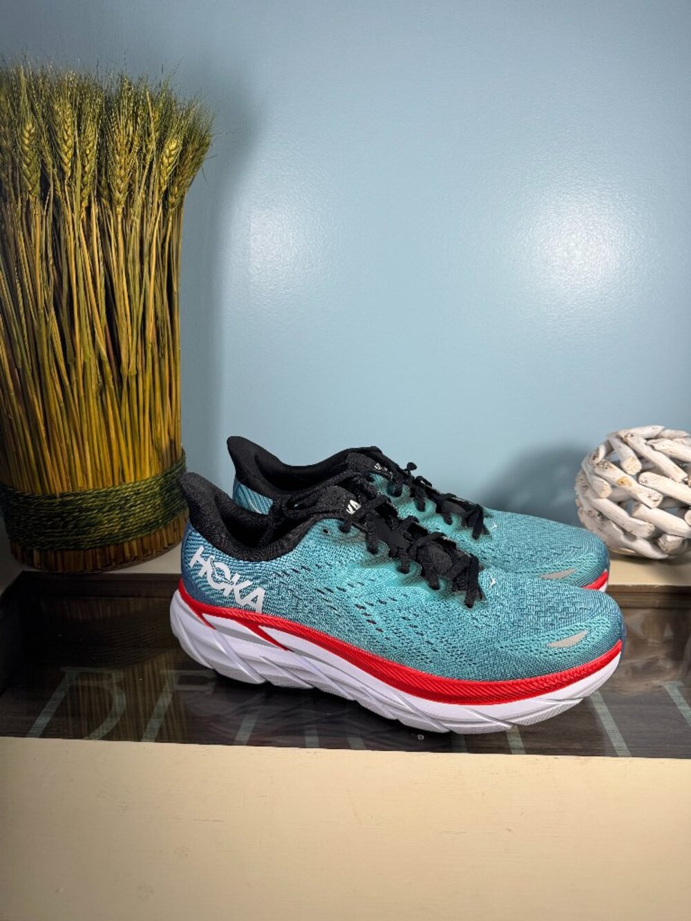 HOKA ONE ONE Clifton 8 Real Teal Aquarelle Running Shoes Mens Size 13 D NIB